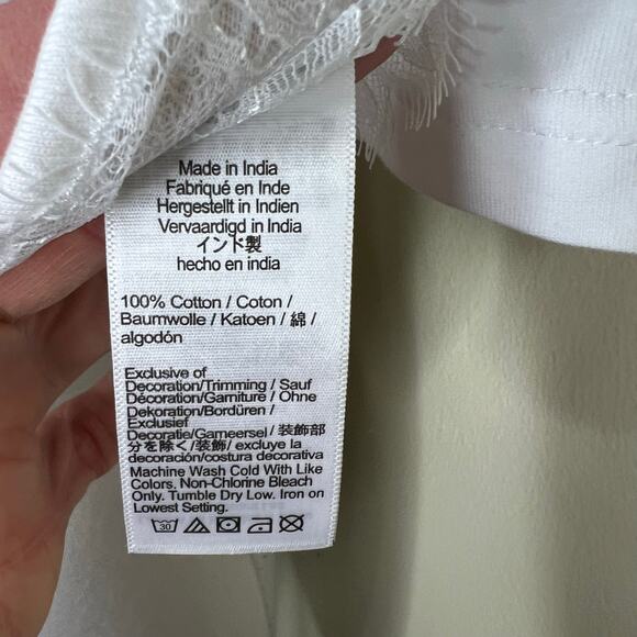 J Crew Lace Trim Tee Medium White Crewneck Short Sleeve Chic Minimalist T-Shirt - Picture 7 of 8